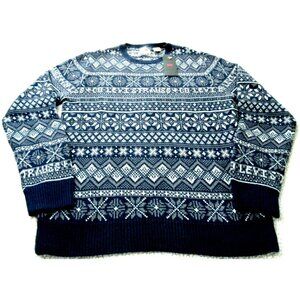 Levi's Men's Cotton Blend Holiday Blue Logo Crew Neck Sweater Size Medium NWT